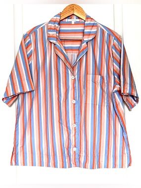 Love & Lore 100% Organic Cotton Striped Pajama Top Blouse Size M Cozy Boxy Fit